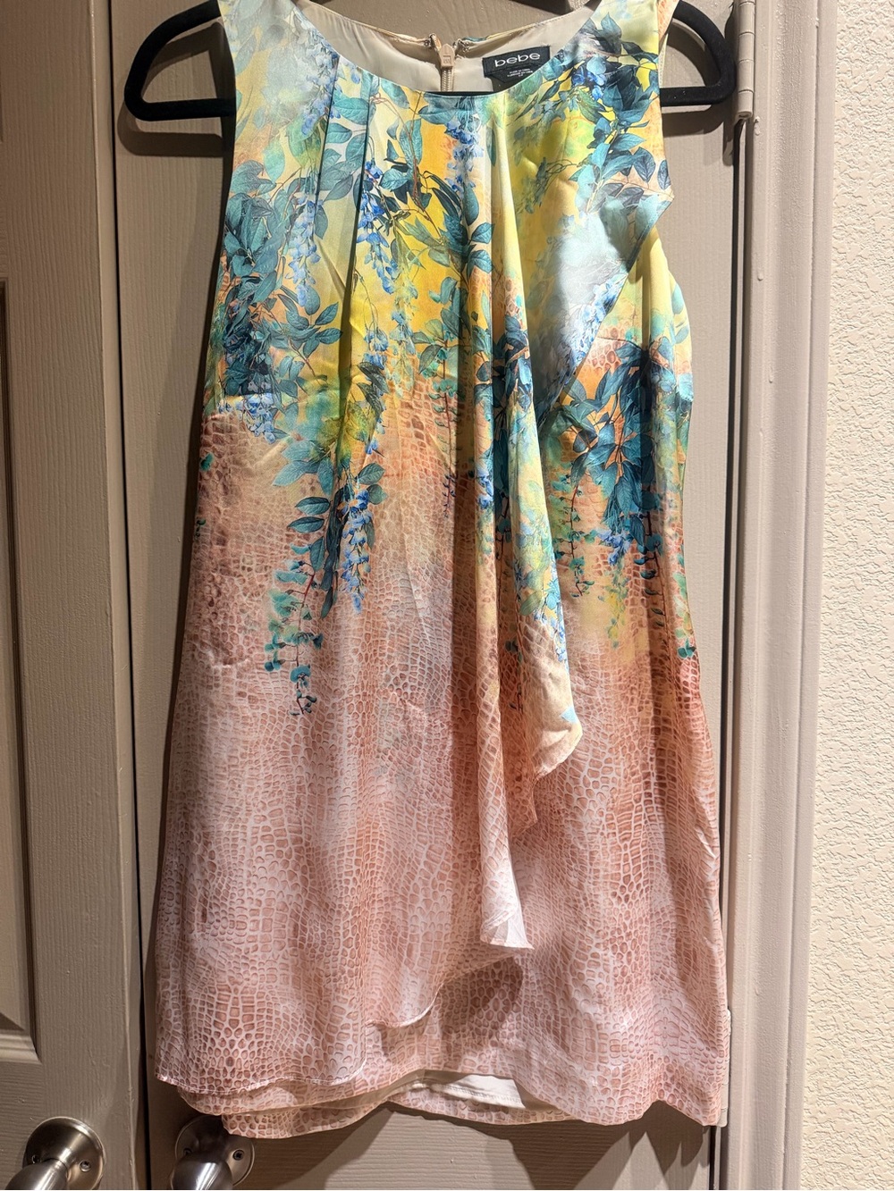 bebe Floral Watercolor Shift Dress - Yellow, Teal, Peach
